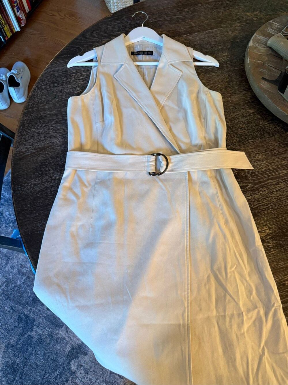 Eileen Fisher Light Tan Sleeveless Belted Cross Over Dress sz M EUC